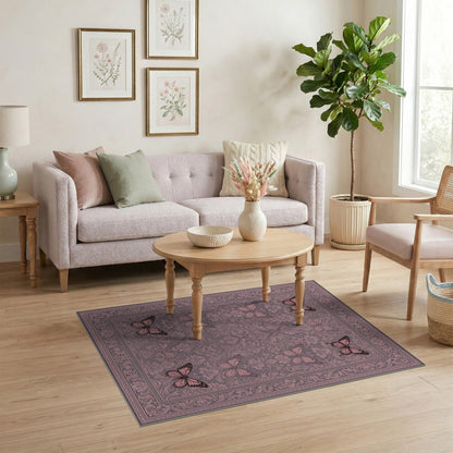 Pink Butterfly Floral Vintage Area Rug