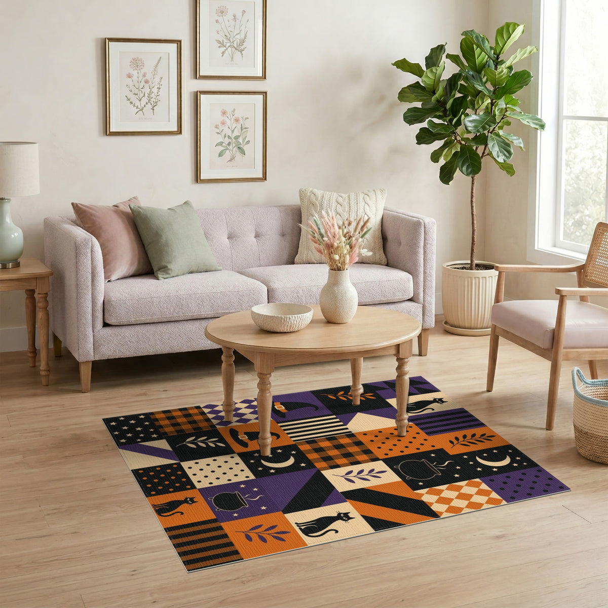 Halloween Cat Patchwork Area Rug