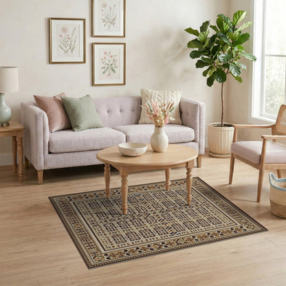 Geometric Brown Tan Area Rug