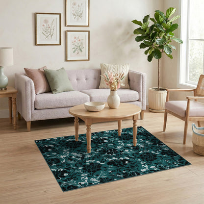 Teal Black Floral Vintage Area Rug