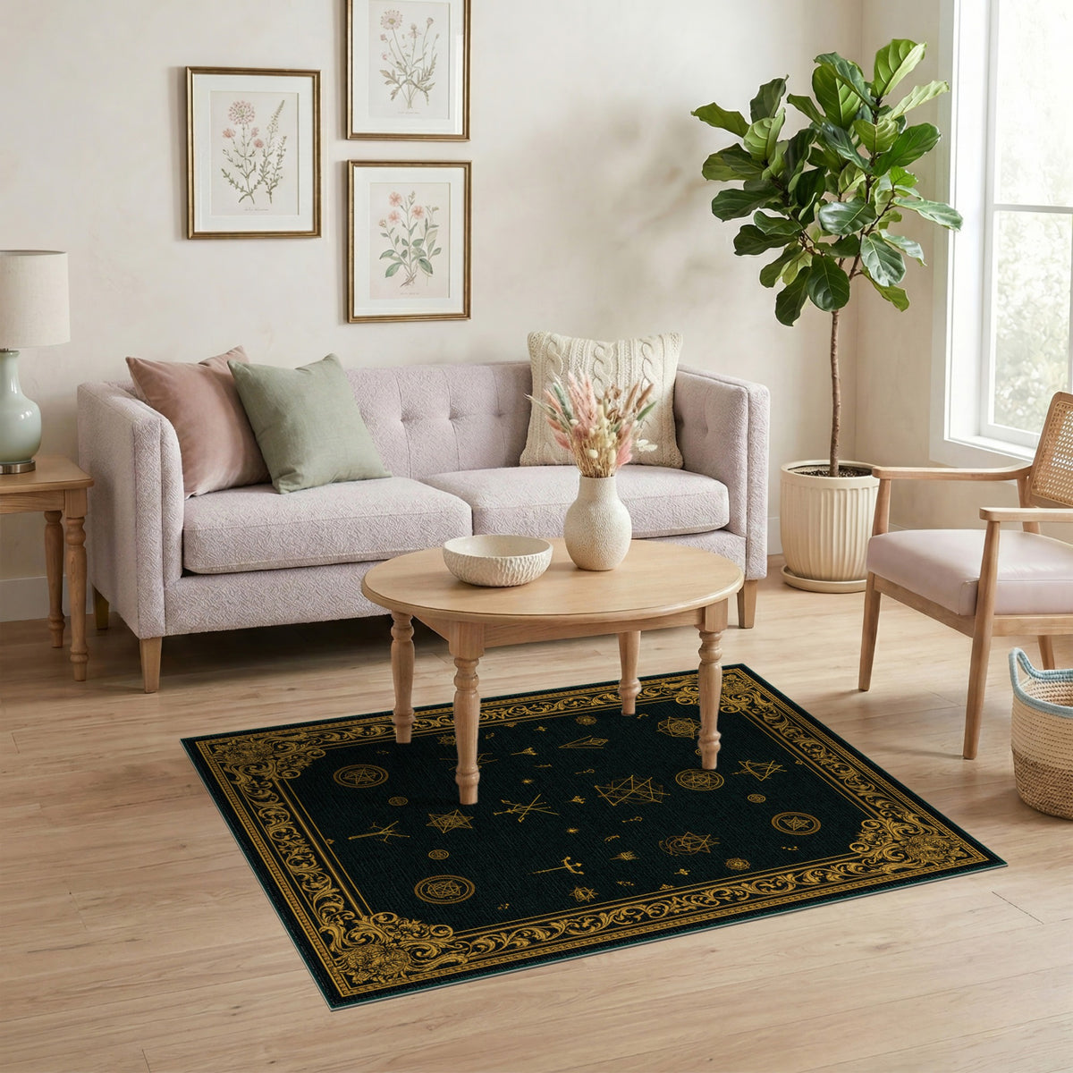 Mystical Gold Symbols Area Rug