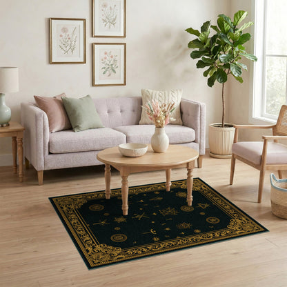 Mystical Gold Symbols Area Rug