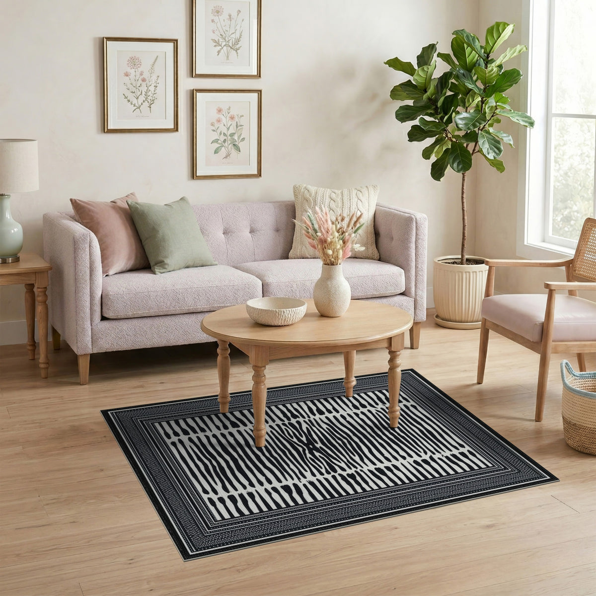Black White Abstract Stripe Area Rug