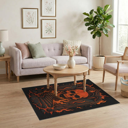 Fiery Skull Orange Area Rug