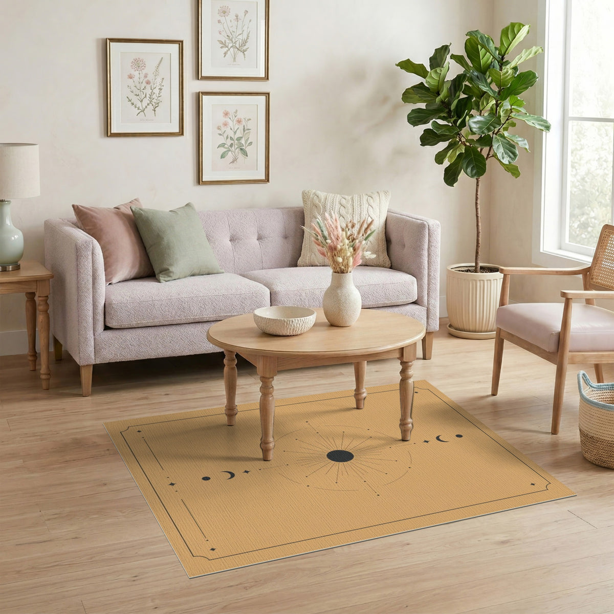 Celestial Sun Moon Phase Geometric Area Rug