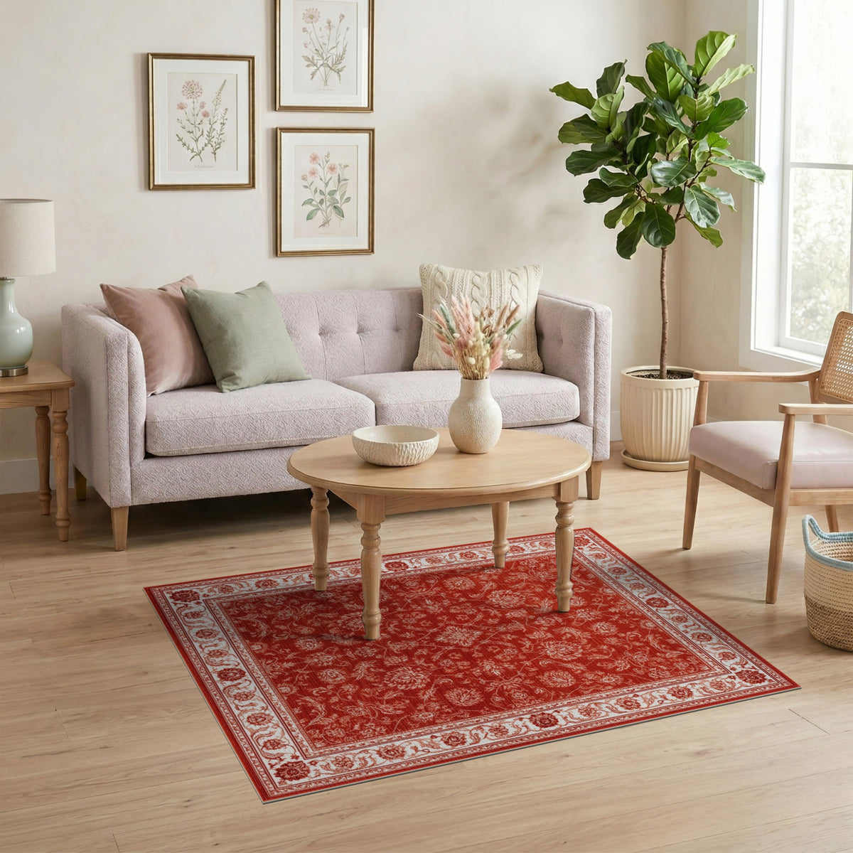 Red Floral Vintage Area Rug