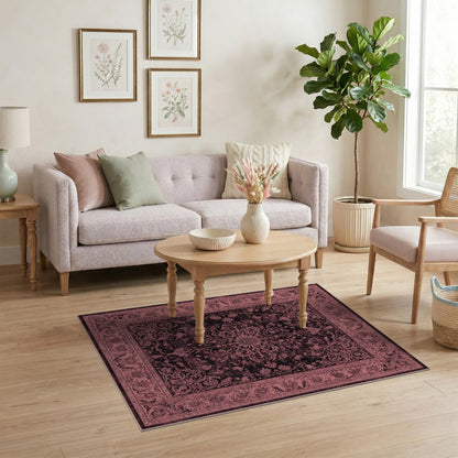 Pink Distressed Vintage Floral Area Rug