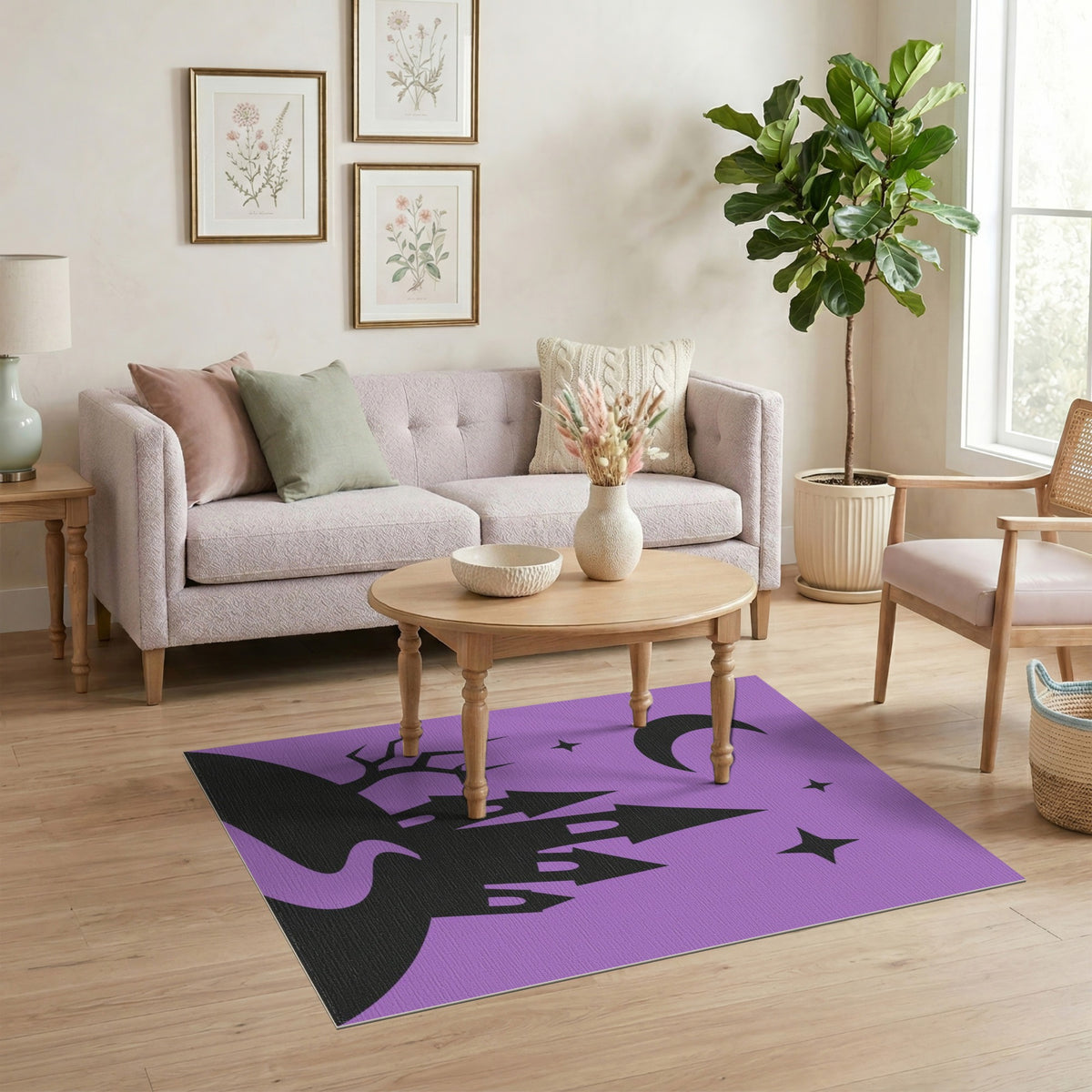 Purple Spooky Castle Silhouette Rug