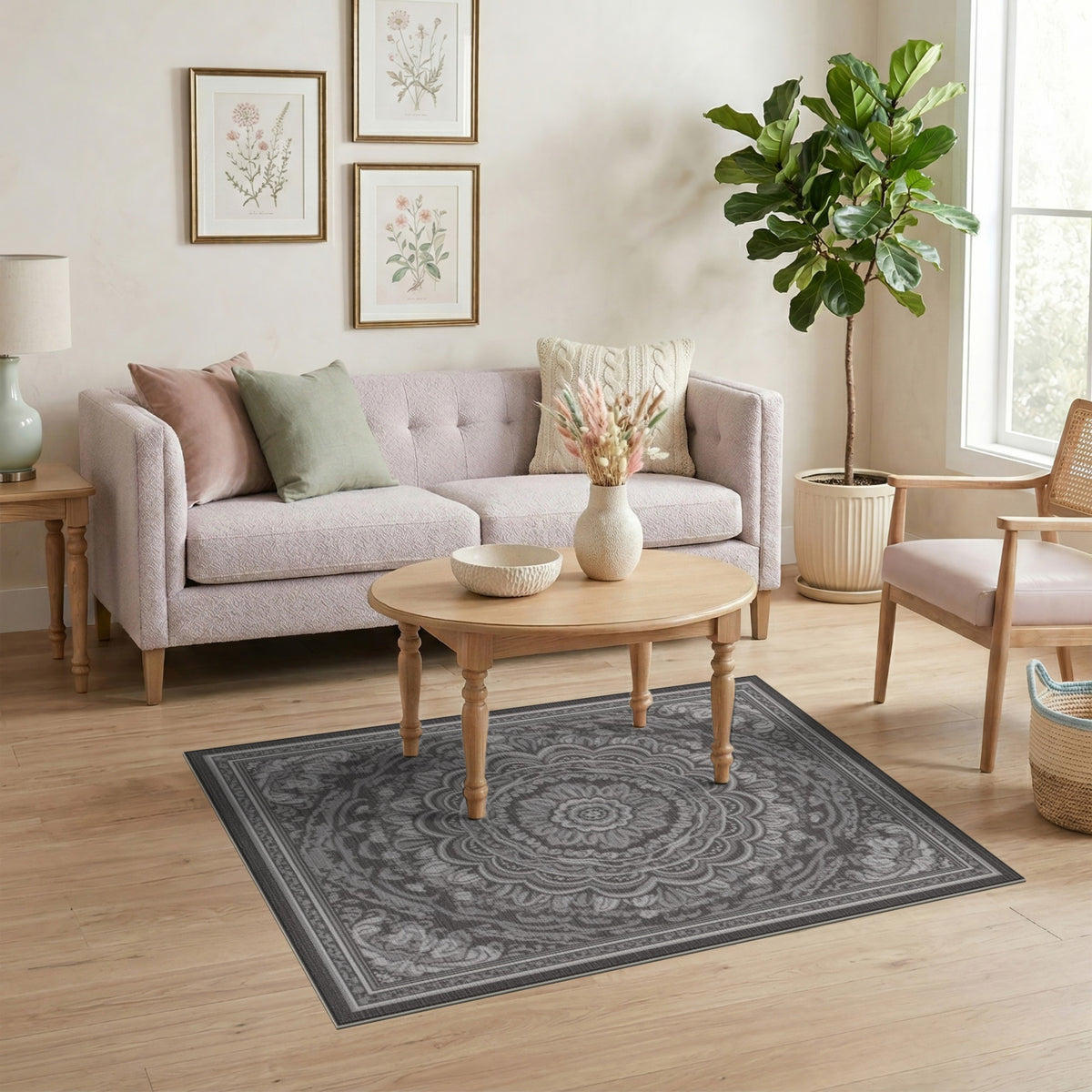 Black White Traditional Persian Area Rug