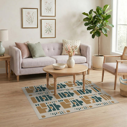 Geometric Brown Teal Area Rug