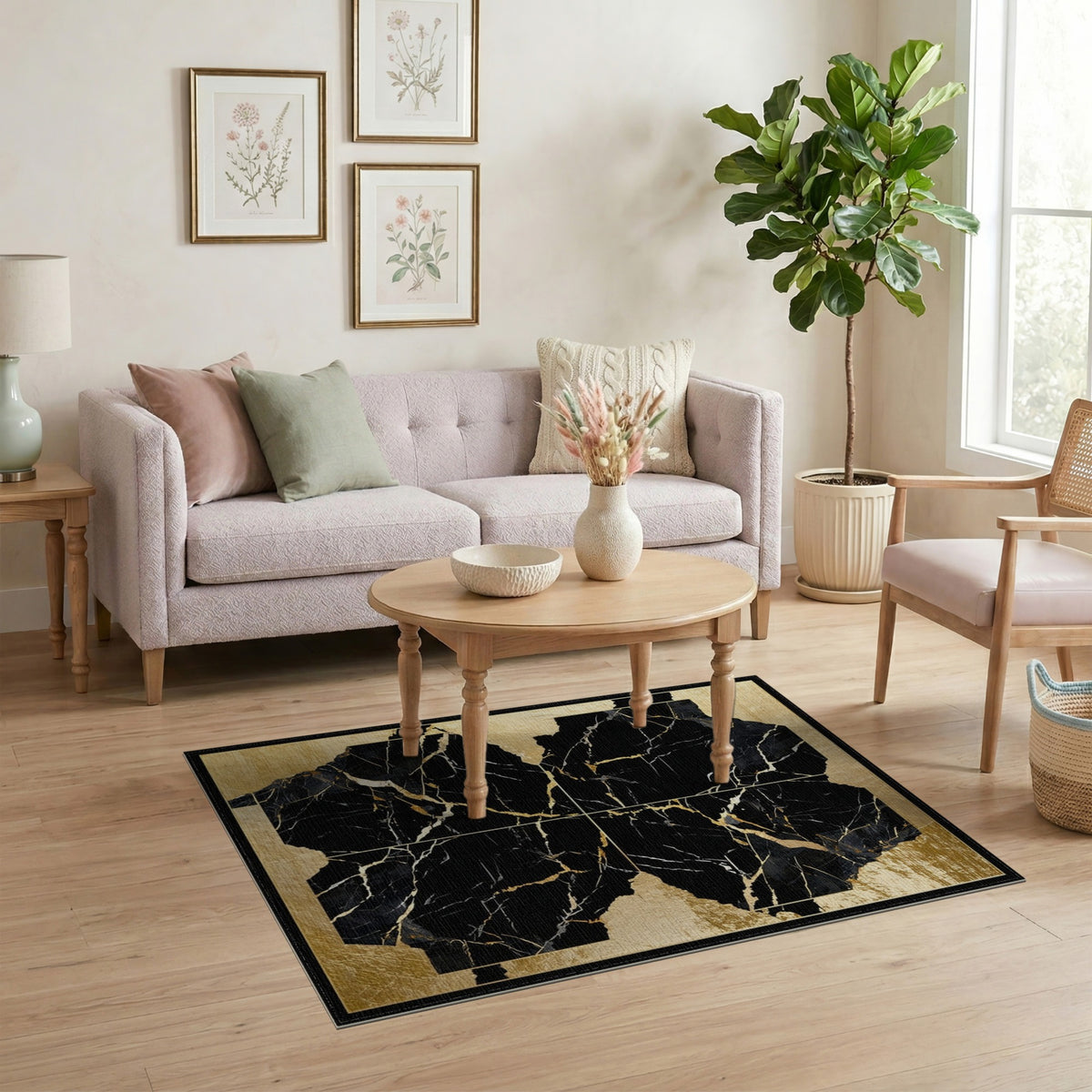 Gold and Silver Luxury Black Gold Marble Abstract Area Rug