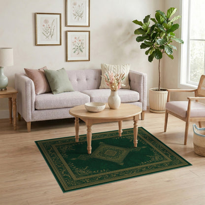 Green Persian Area Rug with Gold Medallion