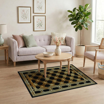 Gold and Silver Black and Gold Ornate Persian Area Rug
