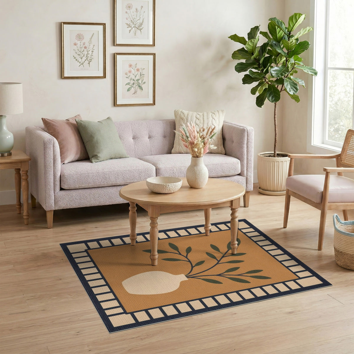 Brown Botanical Vase Area Rug