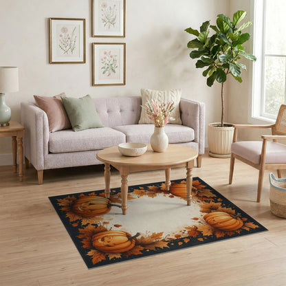 Orange Pumpkin Jack-o'-Lantern Washable Area Rug