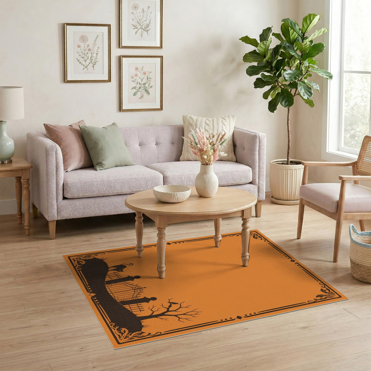 Orange Distressed Vintage Silhouette Area Rug