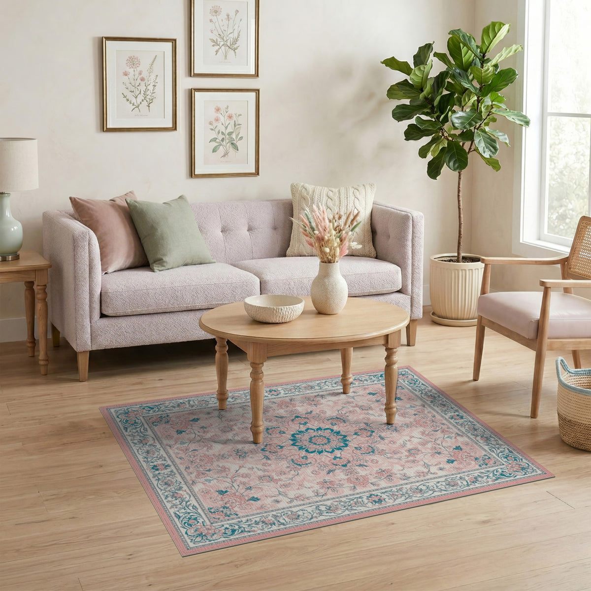 Pink Medallion Pink Floral Vintage Medallion Rug