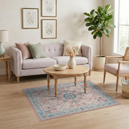 Pink Medallion Pink Floral Vintage Medallion Rug