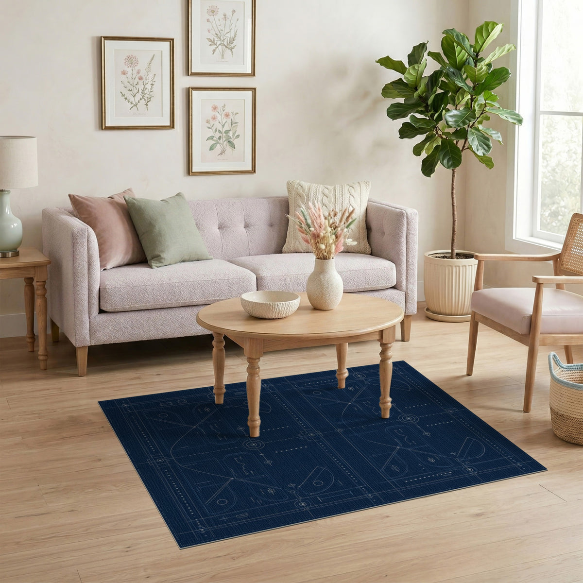 Blue Geometric Blueprint Area Rug