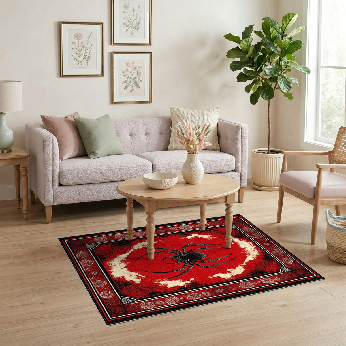 Red Gothic Spider Distressed Area Rug