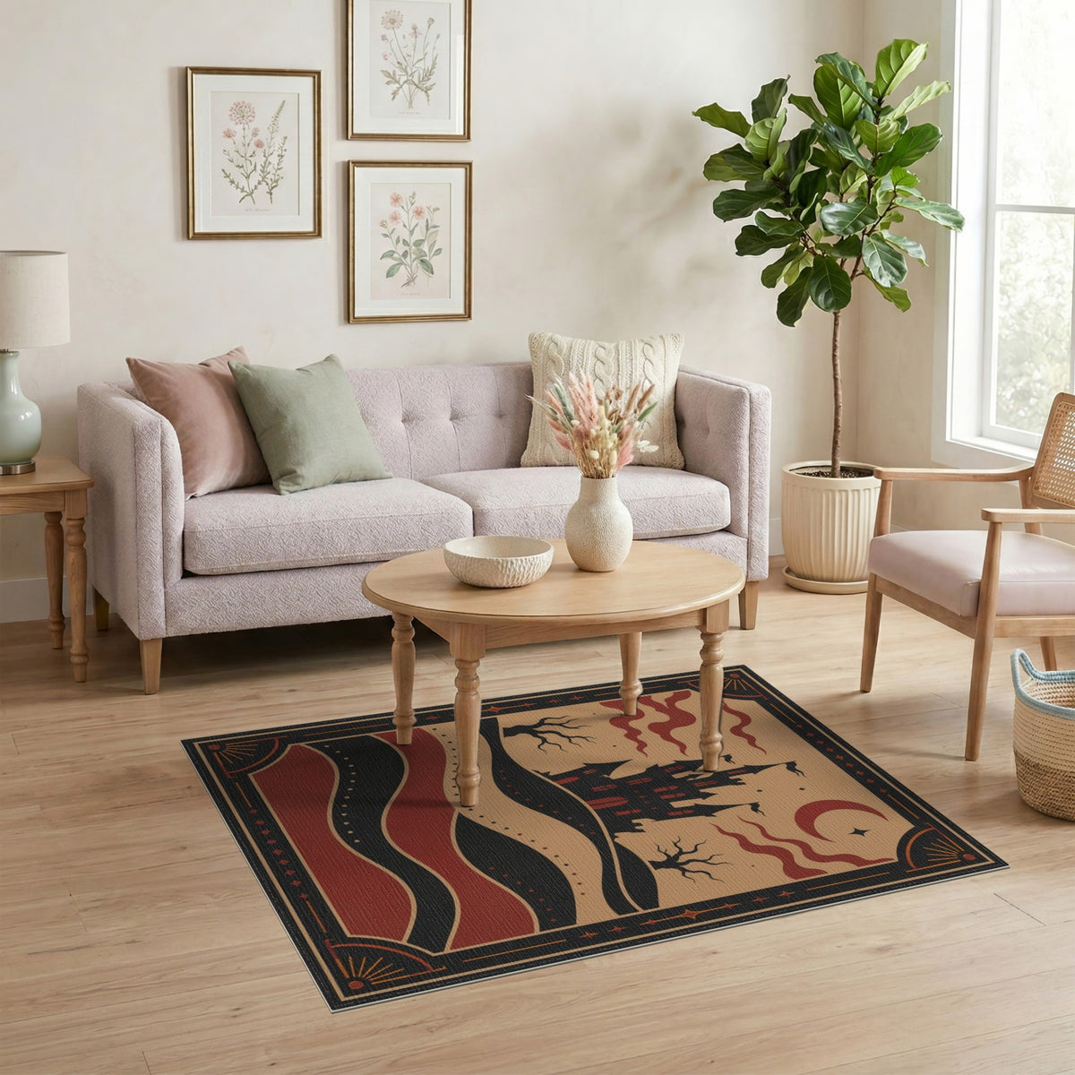 Distressed Vintage Red Gothic Castle Area Rug
