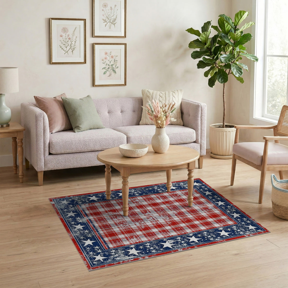Distressed Patriotic Plaid Area Rug