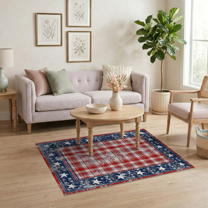 Distressed Patriotic Plaid Area Rug