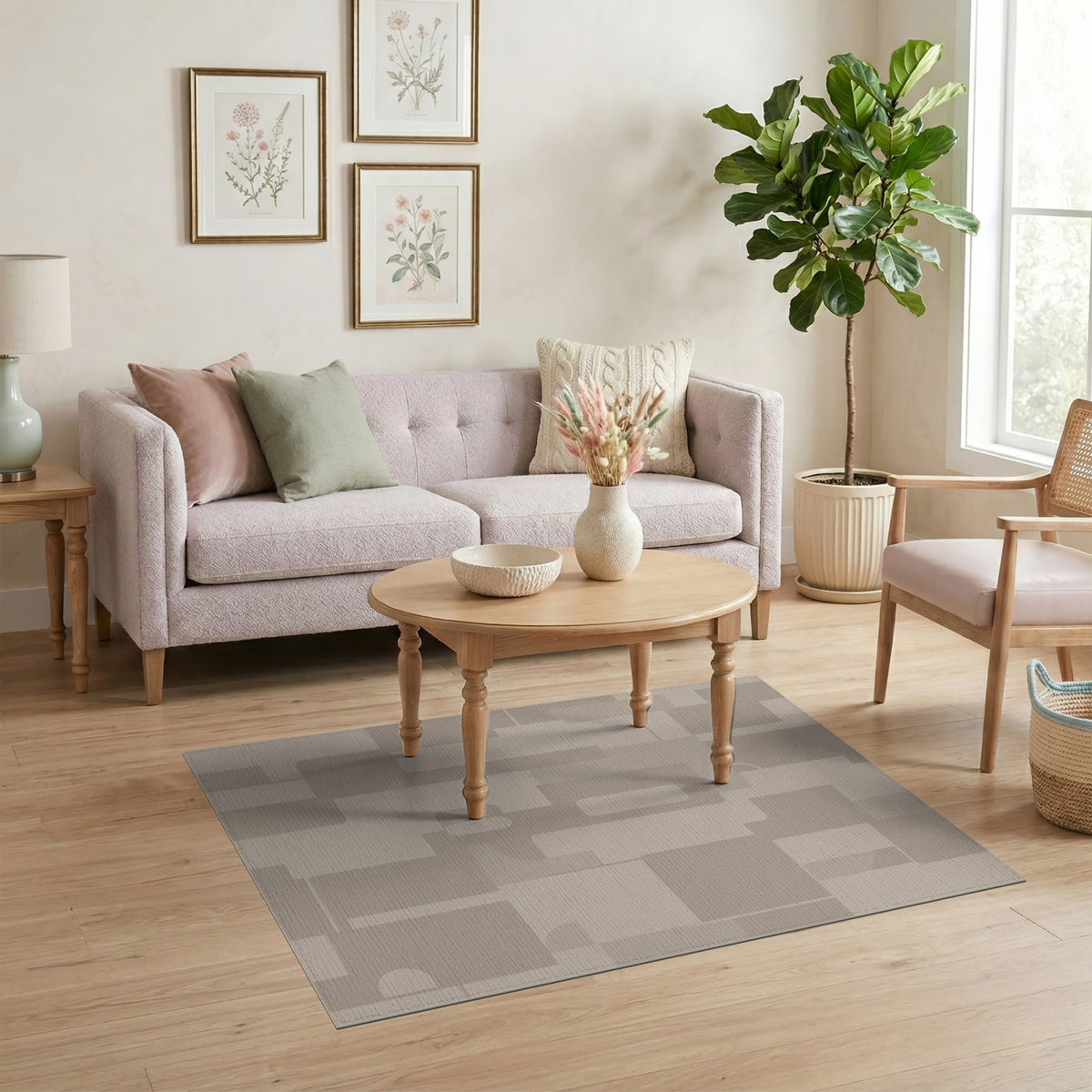 Beige Geometric Block Geometric Modern Area Rug