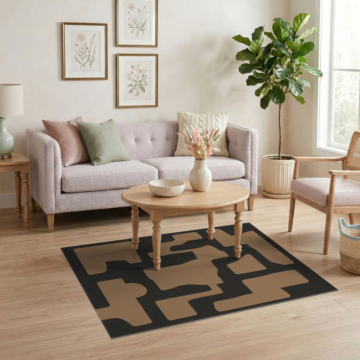 Tan Abstract Form Area Rug