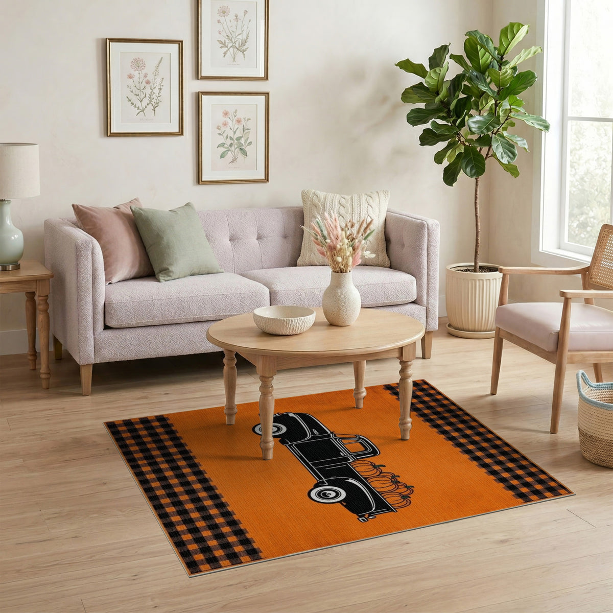 Vintage Truck Pumpkin Orange Area Rug