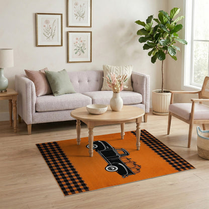 Vintage Truck Pumpkin Orange Area Rug
