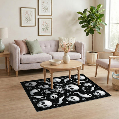 Black White Skeleton Ghost Area Rug