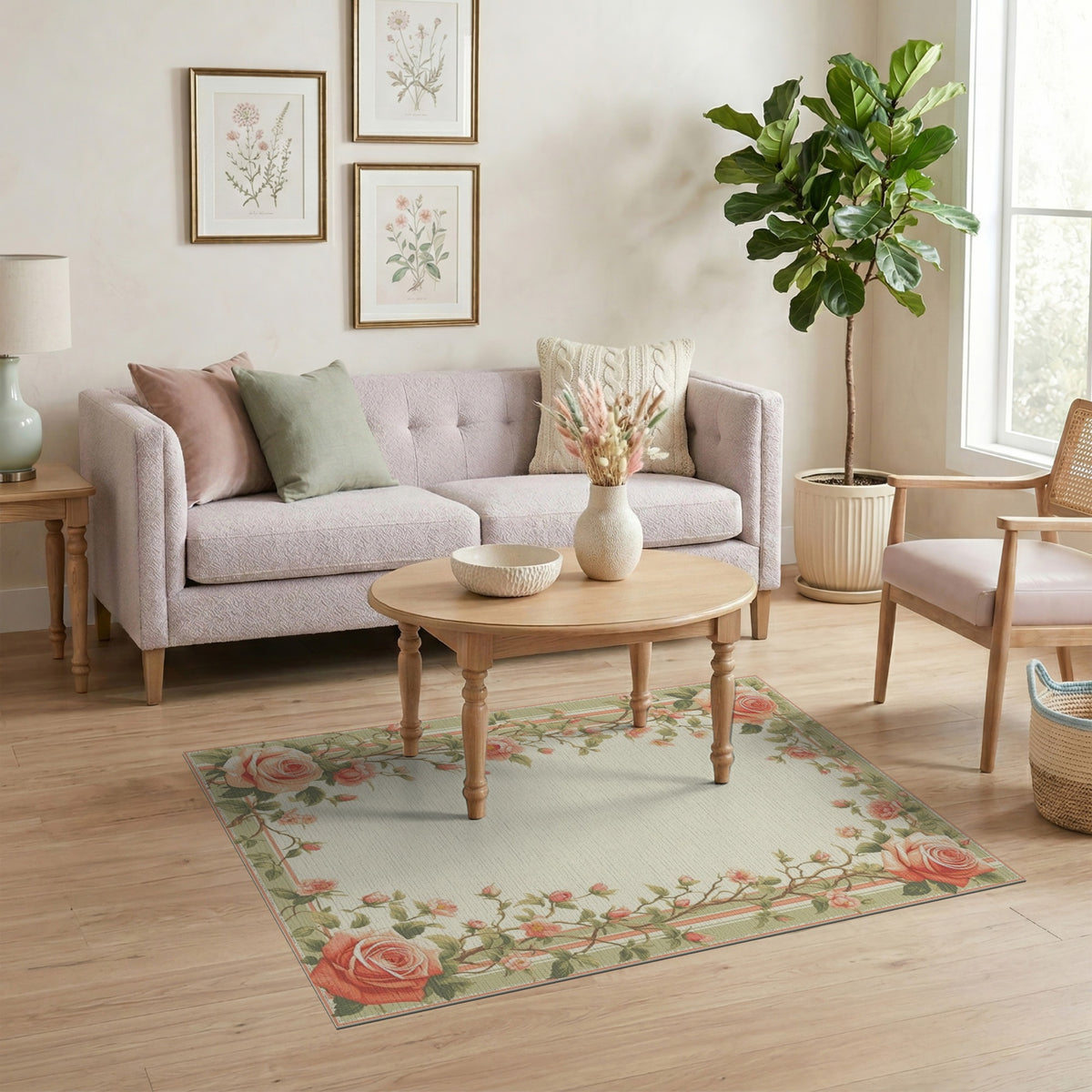 Pink Rose Floral Vintage Area Rug
