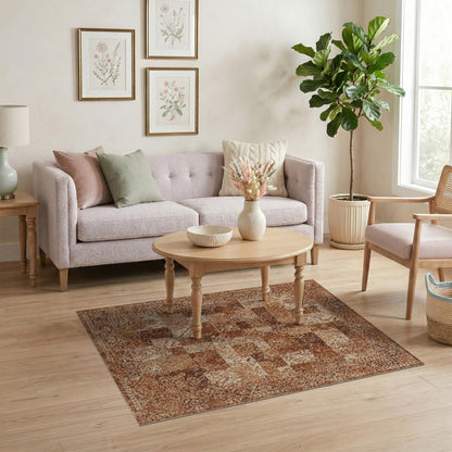 Distressed Vintage Brown and Tan Area Rug