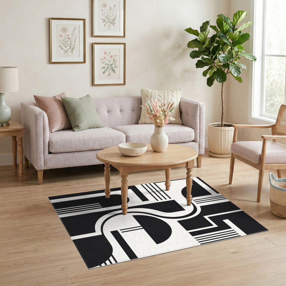 Black and White Black White Bold Geometric Area Rug