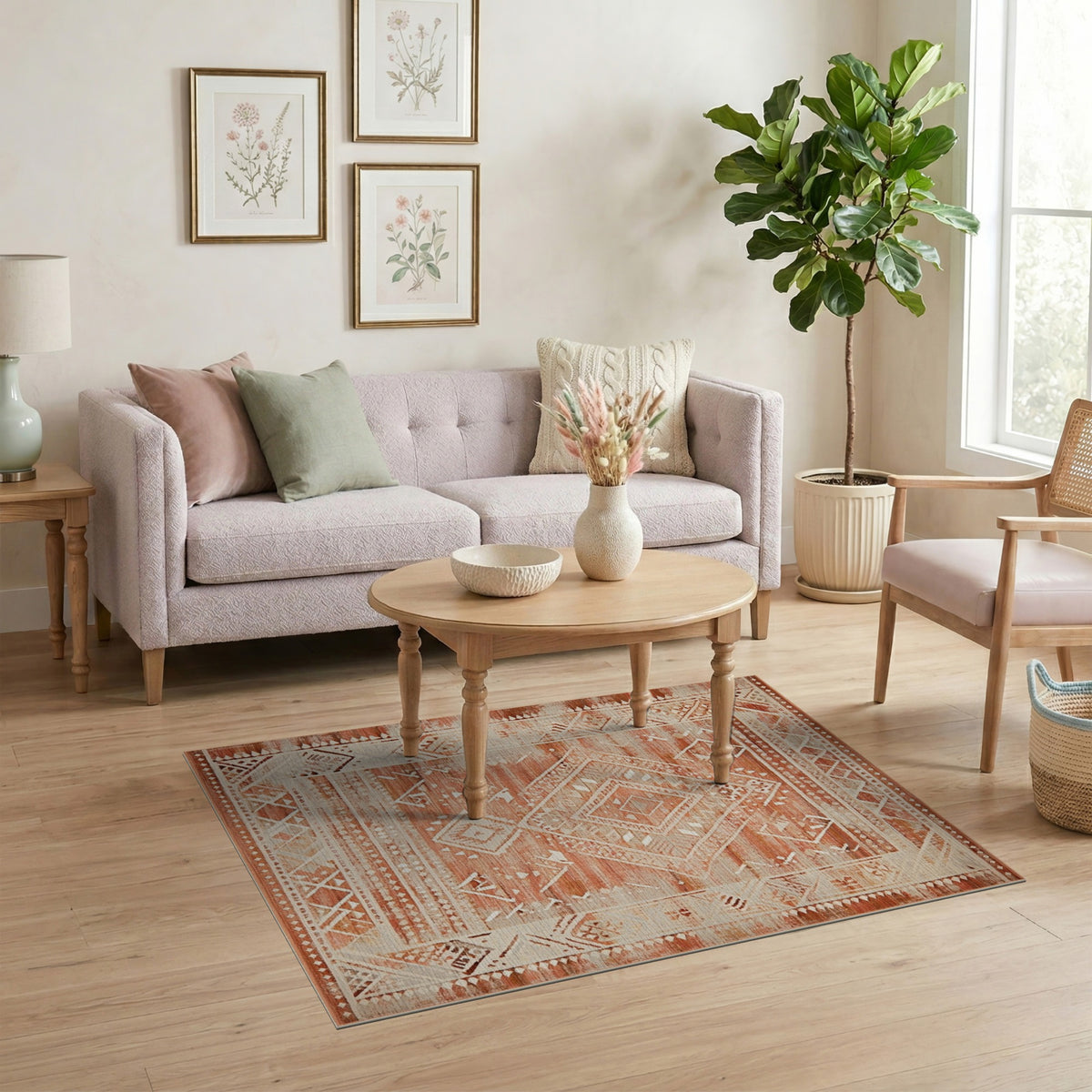 Distressed Red Heritage Tribal Area Rug