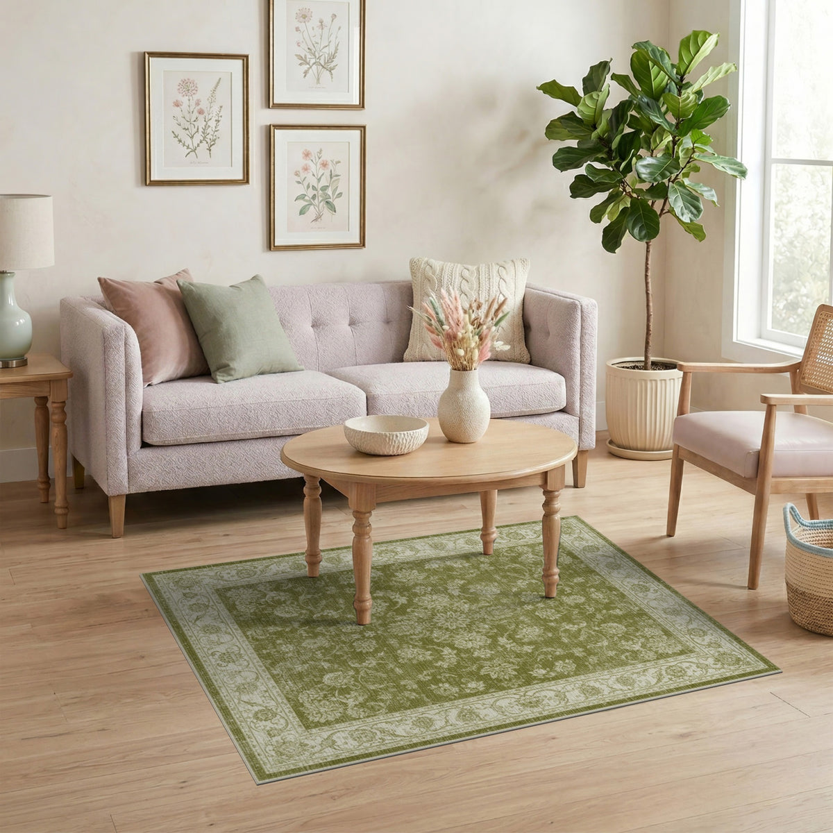 Green Floral Vintage Area Rug