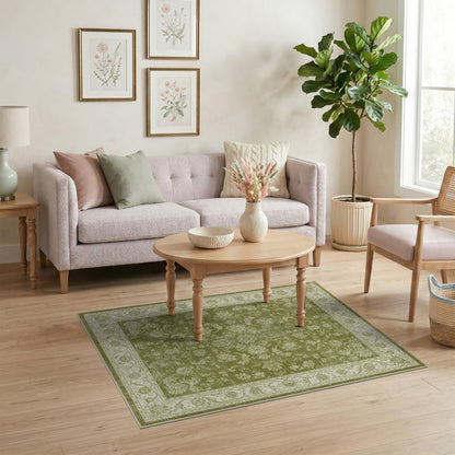 Green Floral Vintage Area Rug