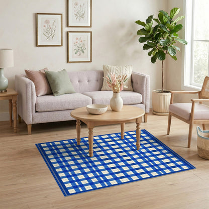 Blue Checkered Geometric Area Rug