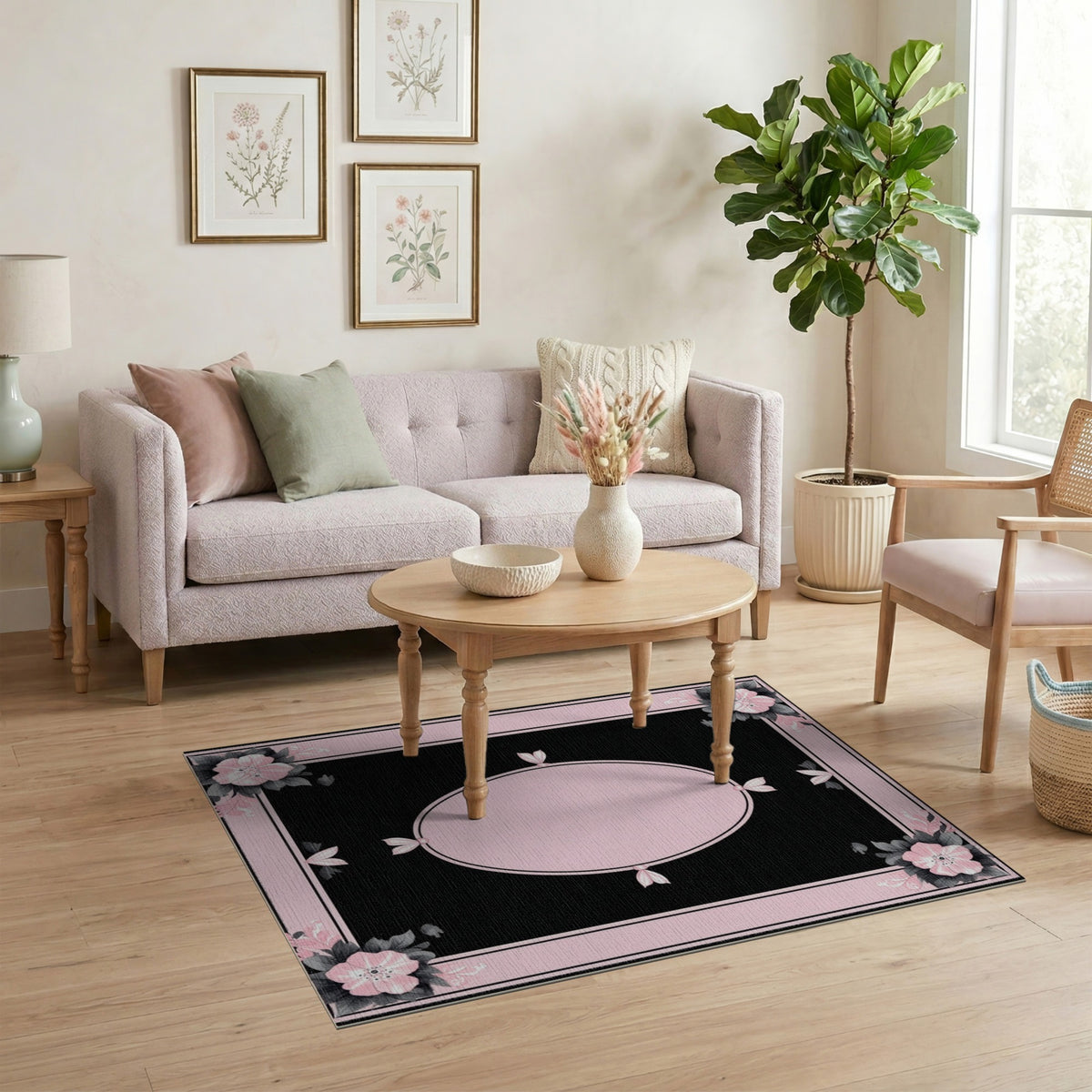 Pink Floral Vintage Oval Area Rug