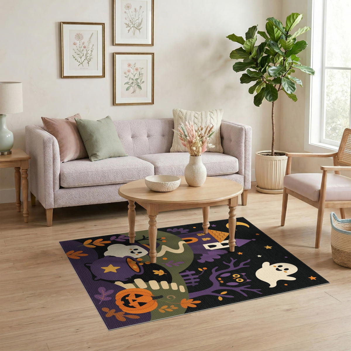 Spooky Ghost Cauldron Halloween Kids Area Rug