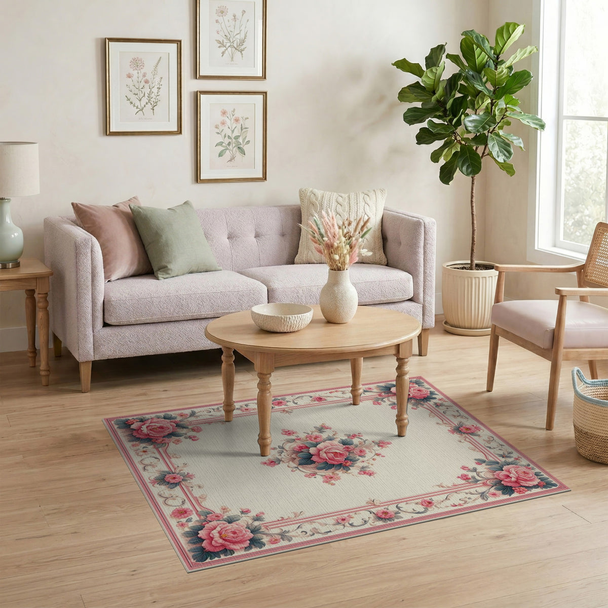 Pink Rose Floral Vintage No. 26 Area Rug