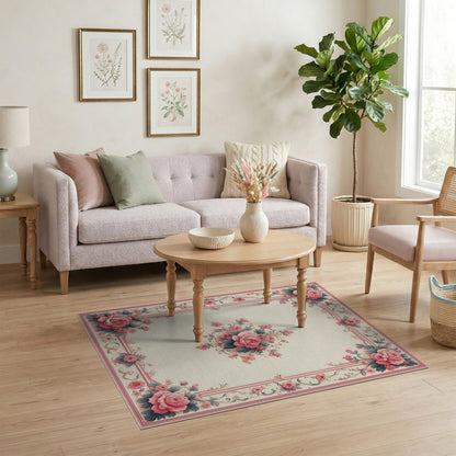 Pink Rose Floral Vintage No. 26 Area Rug
