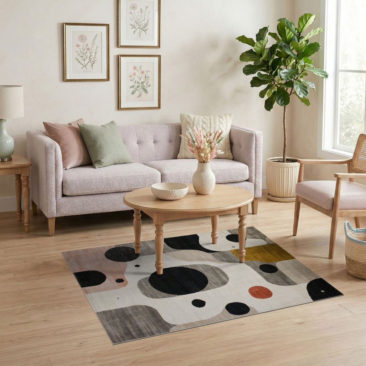 Abstract Geometric Area Rug in Neutral Tones