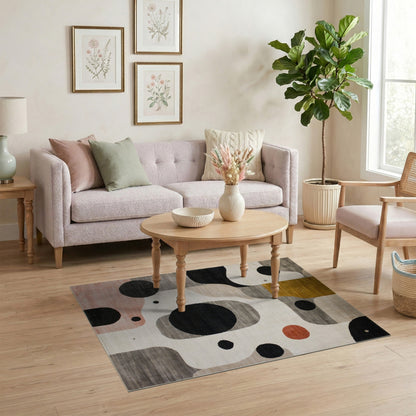 Abstract Geometric Area Rug in Neutral Tones