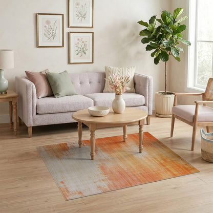 Warm Orange Distressed Vintage Area Rug