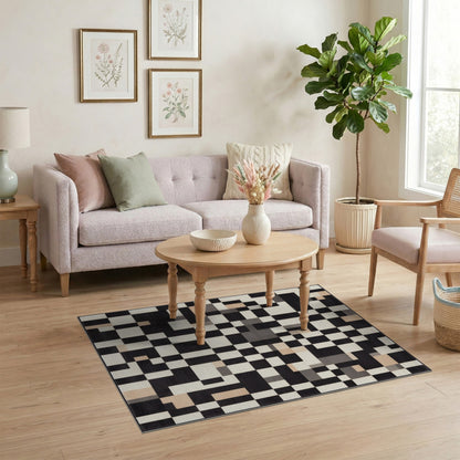 Black and White Black White Geometric Pixel Area Rug