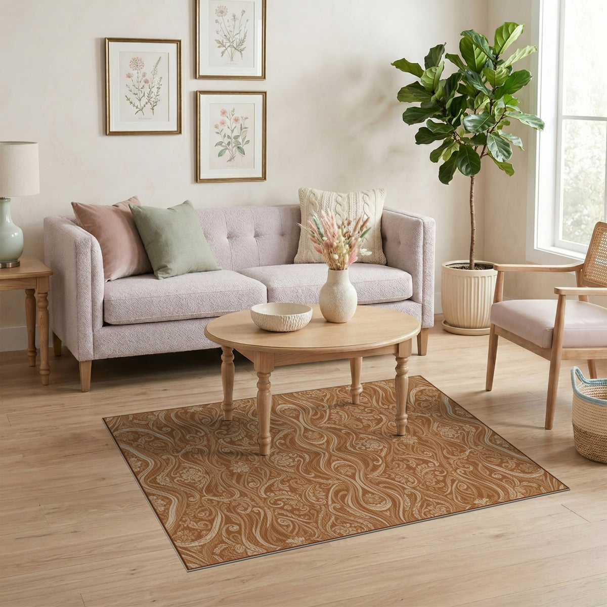 ODIKA Brown Tan Floral Vintage Area Rug