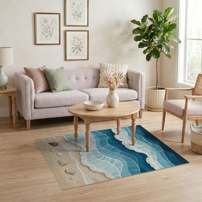Coastal Beach Ocean Waves Area Rug