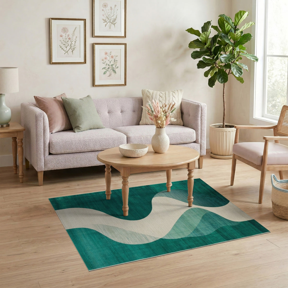 Teal Wave Abstract Area Rug